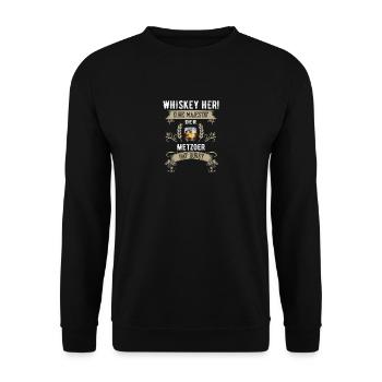 Whiskey her! Der Metzger hat Durst - Unisex Pullover - Schwarz - Vorne - Alina (178cm) & Michal (187cm)