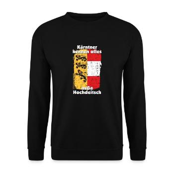 Kärntner kennen olles außa Hochdeitsch - Unisex Pullover - Schwarz - Vorne - Alina (178cm) & Michal (187cm)