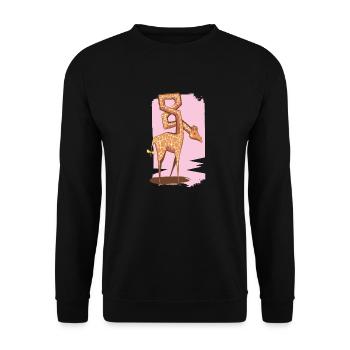 Giraffe Cartoon mit 8 im Hals. - Unisex Pullover - Schwarz - Vorne - Alina (178cm) & Michal (187cm)
