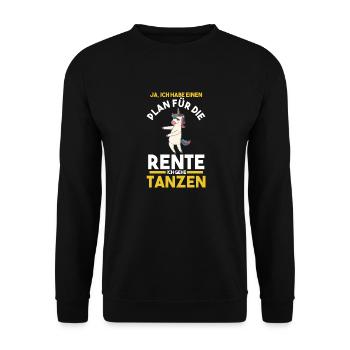 Tanzen Party Musik Ruhestand Rente Einhorn Tänzer - Unisex Pullover - Schwarz - Vorne - Alina (178cm) & Michal (187cm)