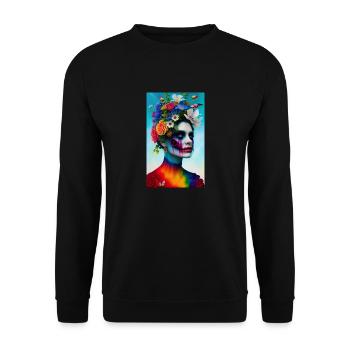 ARTWORK Flower Head Rainbow - Unisex Sweatshirt - black - Front - Alina (178cm) & Michal (187cm)
