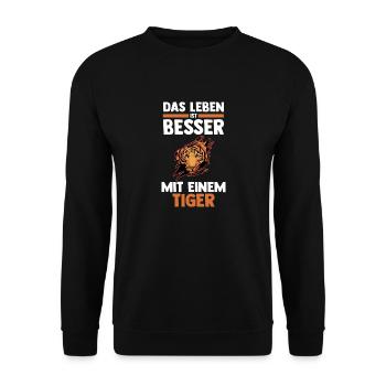 Tiger Motiv - Unisex Pullover - Schwarz - Vorne - Alina (178cm) & Michal (187cm)
