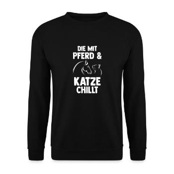 Katzen Pferdeliebhaber Katzenliebhaber Pferde - Unisex Pullover - Schwarz - Vorne - Alina (178cm) & Michal (187cm)
