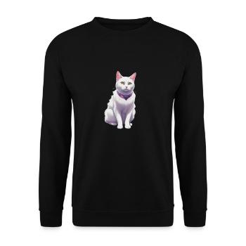 White Cat with a Purple Collar - Unisex Sweatshirt - black - Front - Alina (178cm) & Michal (187cm)