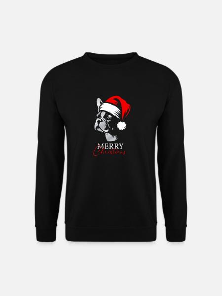 Französische Bulldogge Merry Christmas, Hundekopf - Unisex Pullover - Schwarz