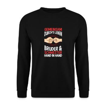 Geschwister Bruder und Schwester - Unisex Pullover - Schwarz - Vorne - Alina (178cm) & Michal (187cm)