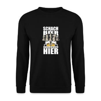 Schach Bier darum bin ich hier, Lustiger Spruch - Unisex Pullover - Schwarz - Vorne - Alina (178cm) & Michal (187cm)