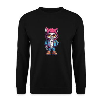Bunte Katze Hip Hop Style - Unisex Pullover - Schwarz - Vorne - Alina (178cm) & Michal (187cm)