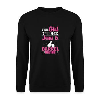 Cheval de course de barils de rodéo - Sweat-shirt Unisexe - noir - Devant - Alina (178cm) & Michal (187cm)