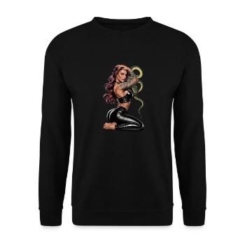 Wilde tätowierte Frau mit Schlange für einen - Unisex Pullover - Schwarz - Vorne - Alina (178cm) & Michal (187cm)