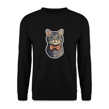 Eine süße Katze mit Fliege - Unisex Pullover - Schwarz - Vorne - Alina (178cm) & Michal (187cm)