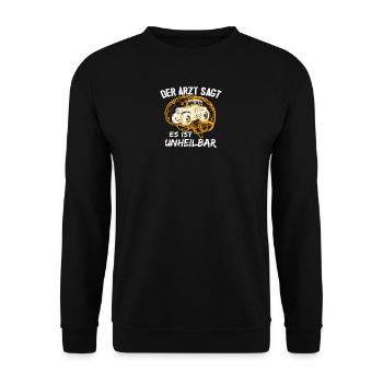 Landwirt Traktor - Arzt sagt es ist unheilbar gelb - Unisex Pullover - Schwarz - Vorne - Alina (178cm) & Michal (187cm)