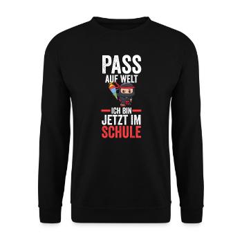 1.Klasse Ninja Erstklässler Geschenk - Unisex Pullover - Schwarz - Vorne - Alina (178cm) & Michal (187cm)