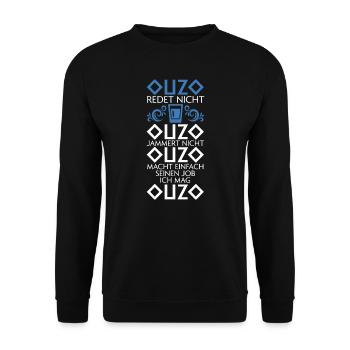 Ouzo Alkohol Ouzo Trinker Geschenk - Unisex Pullover - Schwarz - Vorne - Alina (178cm) & Michal (187cm)
