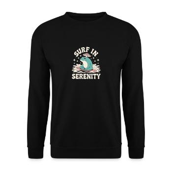 Surfen in Serenity - Süßer Frosch Aufkleber - Unisex Pullover - Schwarz - Vorne - Alina (178cm) & Michal (187cm)