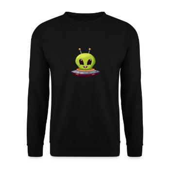 Atterrissage d’un OVNI : L’extraterrestre vert et son vaisseau spatial - Sweat-shirt Unisexe - noir - Devant - Alina (178cm) & Michal (187cm)