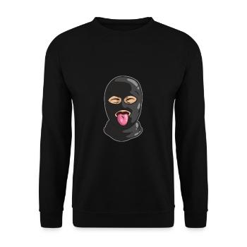 Friendly Thief Mask Tongue Bank Robber Gangster - Unisex Sweatshirt - black - Front - Alina (178cm) & Michal (187cm)