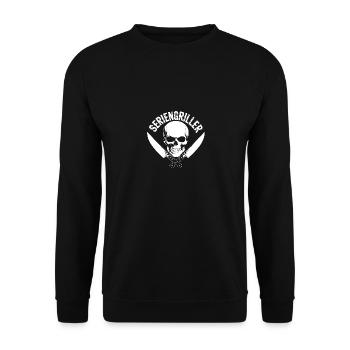 Skull Seriengriller mit gekreuzten Grillmessern - Unisex Pullover - Schwarz - Vorne - Alina (178cm) & Michal (187cm)