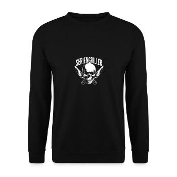 Skull Seriengriller mit gekreuzten Grillmessern - Unisex Pullover - Schwarz - Vorne - Alina (178cm) & Michal (187cm)