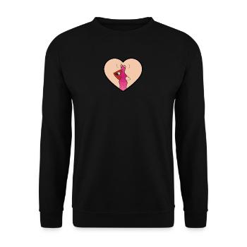 Pop Art / Comic: Herz mit küssendem Paar - Unisex Pullover - Schwarz - Vorne - Alina (178cm) & Michal (187cm)