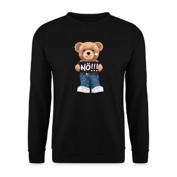 Nö mit Teddybär lustiger Comic für Neinsager - Unisex Pullover - Schwarz - Vorne - Alina (178cm) & Michal (187cm)