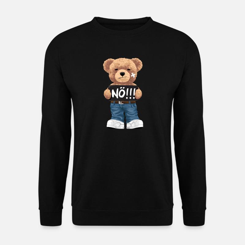 Nö mit Teddybär lustiger Comic für Neinsager - Unisex Pullover - Schwarz