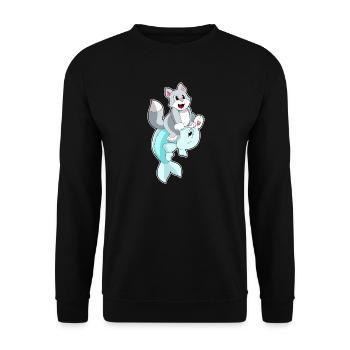 Katze Fisch - Unisex Pullover - Schwarz - Vorne - Alina (178cm) & Michal (187cm)