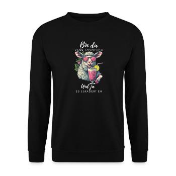Lustiges Partyschaf – Es eskaliert eh - Unisex Pullover - Schwarz - Vorne - Alina (178cm) & Michal (187cm)