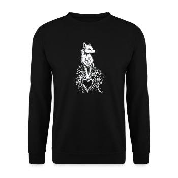 Mystischer Fuchs mit Herz und Flora - Unisex Pullover - Schwarz - Vorne - Alina (178cm) & Michal (187cm)