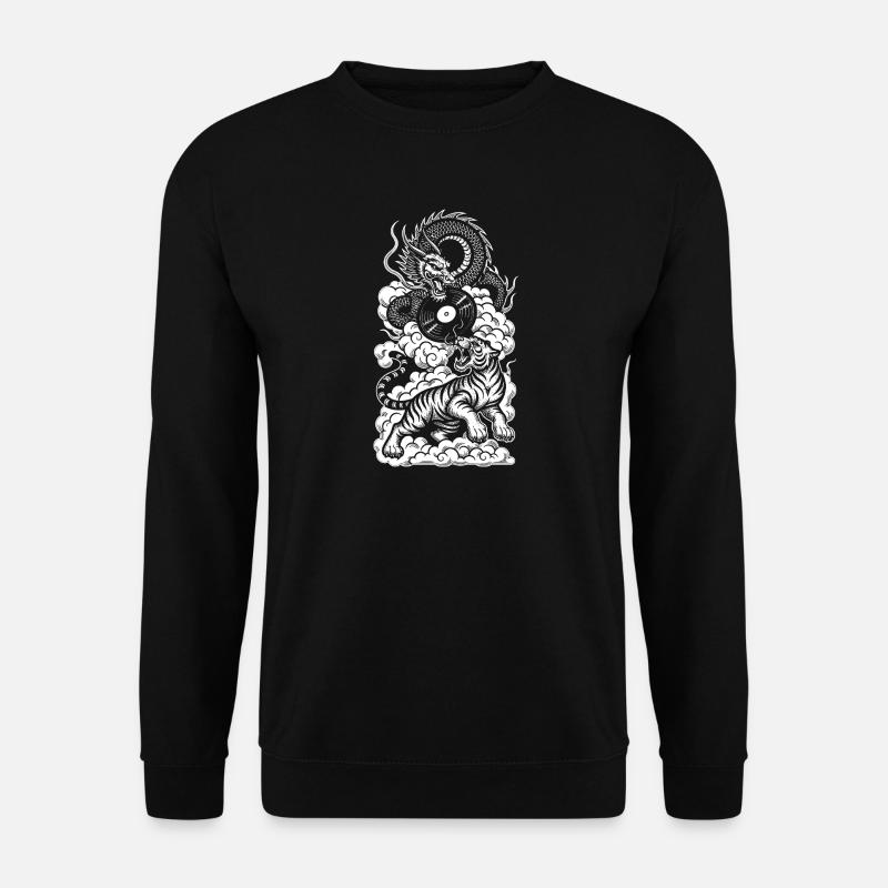 DJ Mix Shirt: Tiger & Drache in Musik Fusion - Unisex Pullover - Schwarz