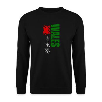 Made in Wales, vertical design - Unisex Sweatshirt - black - Front - Alina (178cm) & Michal (187cm)