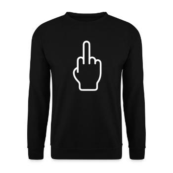 Mittelfinger Hand Symbol - Unisex Pullover - Schwarz - Vorne - Alina (178cm) & Michal (187cm)