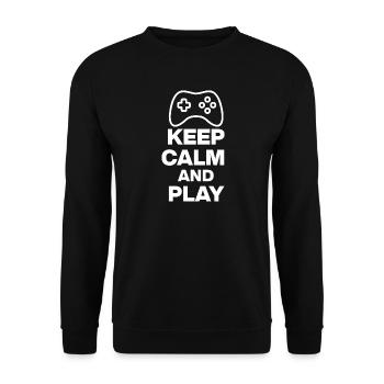KEEP CALM AND PLAY! NERDLIFE ZOCKEN ONLINE weiß - Unisex Pullover - Schwarz - Vorne - Alina (178cm) & Michal (187cm)