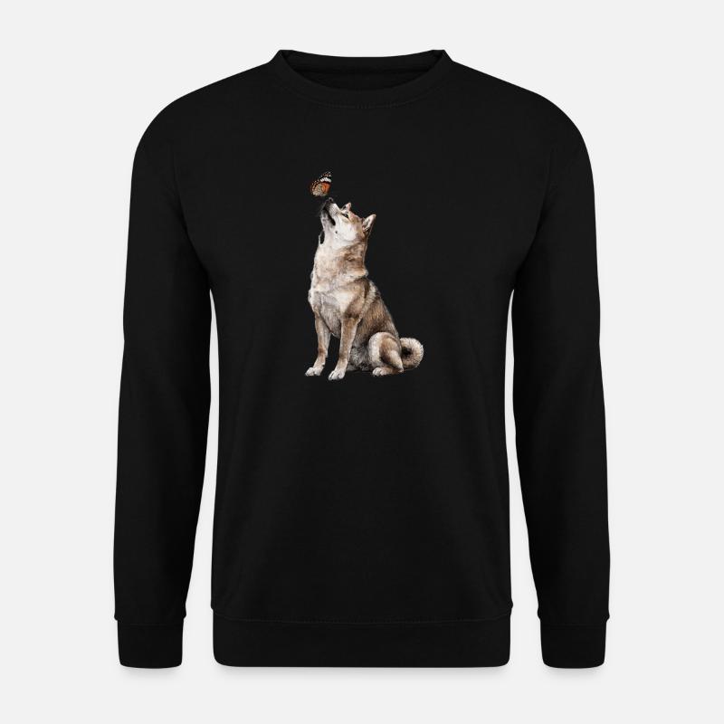 Wolf Dog with Butterfly Motif - Unisex Sweatshirt - black