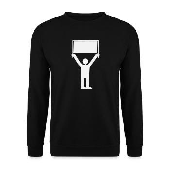 Protestheld mit Schild in Schwarz-Weiß - Unisex Pullover - Schwarz - Vorne - Alina (178cm) & Michal (187cm)