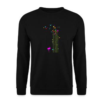 Frühling Flamingo Blume Schmetterling Valentinstag - Unisex Pullover - Schwarz - Vorne - Alina (178cm) & Michal (187cm)