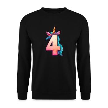 Einhorn 4. Geburtstag - Unisex Pullover - Schwarz - Vorne - Alina (178cm) & Michal (187cm)