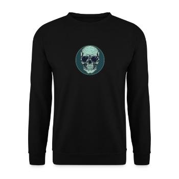 Schädel mit Sonnenbrille, Totenkopf, Skelett - Unisex Pullover - Schwarz - Vorne - Alina (178cm) & Michal (187cm)