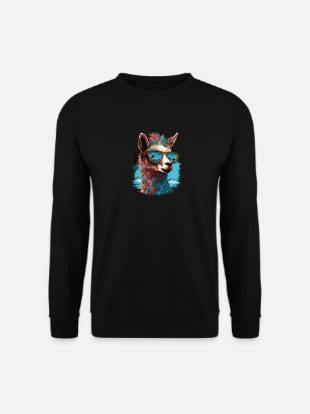 Lama mit Sonnenbrille, Alpaka Tierdesign Geschenk - Unisex Pullover - Schwarz