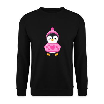 Süßer Pinguin mit Herz Pulover und Mütze - Unisex Pullover - Schwarz - Vorne - Alina (178cm) & Michal (187cm)