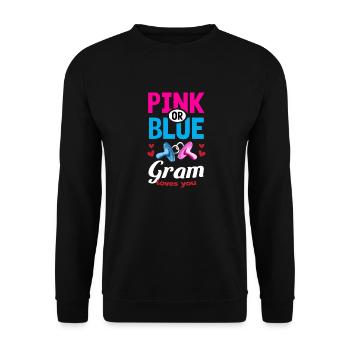 Pink or Blue Gram Loves You Gender Reveal Party - Unisex Pullover - Schwarz - Vorne - Alina (178cm) & Michal (187cm)