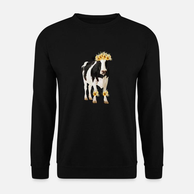 Holstein Kuh mit Blumen - Sonnenblumen - Unisex Pullover - Schwarz