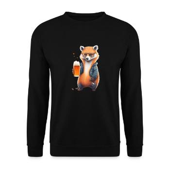 Cooler Fuchs mit Lederjacke Bier und Sonnenbrille - Unisex Pullover - Schwarz - Vorne - Alina (178cm) & Michal (187cm)