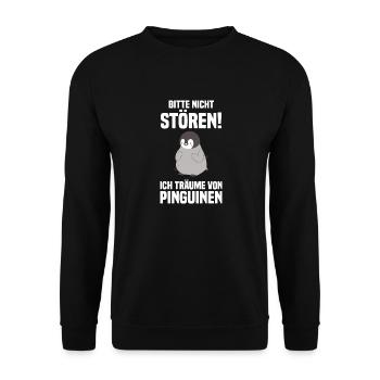 Tiermotiv Pinguin - Unisex Pullover - Schwarz - Vorne - Alina (178cm) & Michal (187cm)