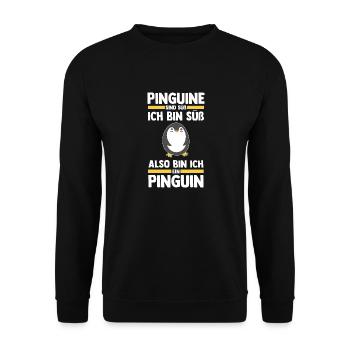 Tiermotiv Pinguin - Unisex Pullover - Schwarz - Vorne - Alina (178cm) & Michal (187cm)