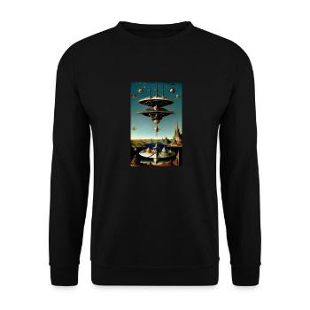 Alien | UFO | Raumschiff | UAP | außerirdische - Unisex Pullover - Schwarz - Vorne - Alina (178cm) & Michal (187cm)
