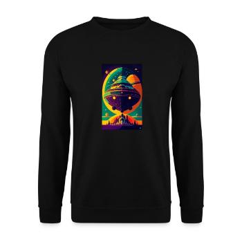 Alien | UFO | Raumschiff | UAP | außerirdische - Unisex Pullover - Schwarz - Vorne - Alina (178cm) & Michal (187cm)