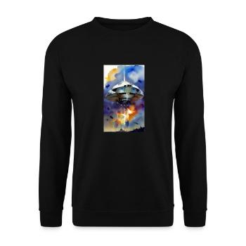 Alien | UFO | Raumschiff | UAP | Wasserfarben - Unisex Pullover - Schwarz - Vorne - Alina (178cm) & Michal (187cm)