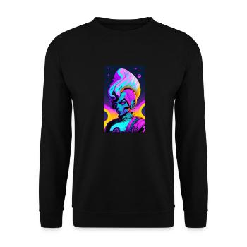 Alien | UFO | Raumschiff | UAP | außerirdische - Unisex Pullover - Schwarz - Vorne - Alina (178cm) & Michal (187cm)