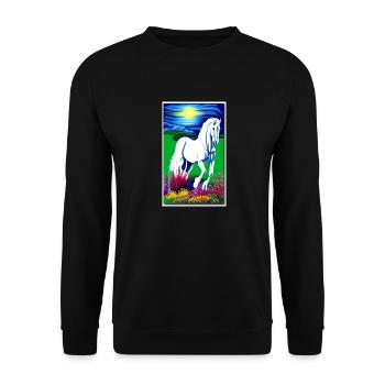 Pferd | reiten | Tier | Reittier | Bunt - Unisex Pullover - Schwarz - Vorne - Alina (178cm) & Michal (187cm)